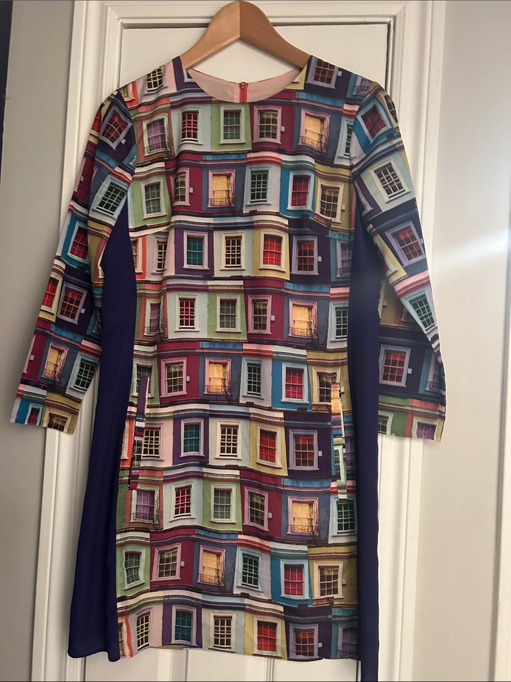 Ted Baker Multicolor Window-Print Dress with Navy Panels